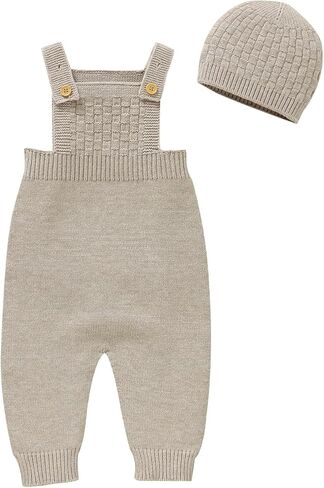 Opewod Newborn Baby Sweater Romper Sleeveless Jumpsuit with Hat Infant Outfits Overall Bodysuit One Piece 2pcs in Kuwait