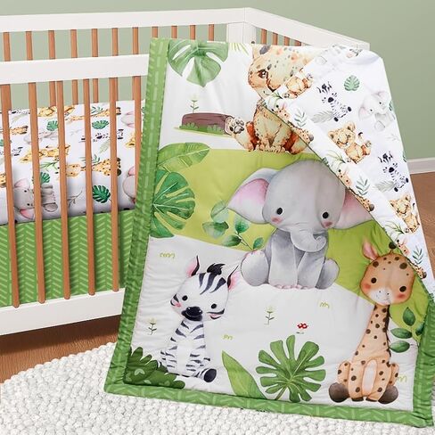 Baby Crib Bedding Set Safari Neutral Crib Nursery Comforter Bed Sets Decor with Fitted Crib Sheet, Comforter and Bed Skirt for Unisex Boys Girls (Safari) in Saudi Arabia