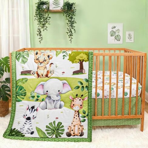 Baby Crib Bedding Set Safari Neutral Crib Nursery Comforter Bed Sets Decor with Fitted Crib Sheet, Comforter and Bed Skirt for Unisex Boys Girls (Safari) in Saudi Arabia