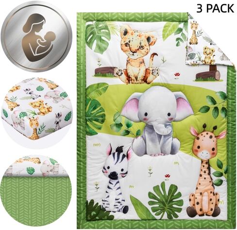 Baby Crib Bedding Set Safari Neutral Crib Nursery Comforter Bed Sets Decor with Fitted Crib Sheet, Comforter and Bed Skirt for Unisex Boys Girls (Safari) in Saudi Arabia