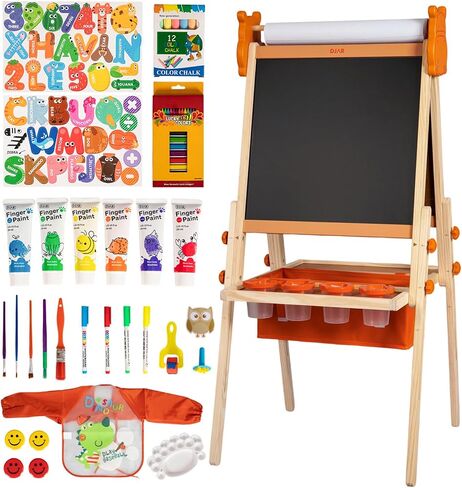 DJAR Kids Art Easel with Paper Roll, Christmas Tree Design Wooden Chalkboard & Magnetic Whiteboard, Adjustable Easel for Boys & Girls Ages 3–12 in Saudi Arabia