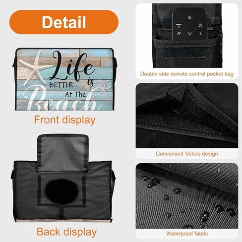 غطاء تلفزيون خارجي مقاس 55 بوصة، غلاف تلفزيون من الخشب المخضر المحبب، حياة نجم البحر أفضل على الشاطئ، أغطية تلفزيون للشاشة الخارجية مع جيب للتحكم عن بعد، ديكور منزلي in Kuwait