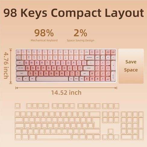ZORNHER ZH100 Foundation Mechanical Keyboard,98% Pink Creamy Keyboard with Number Pad,Full Size Gaming Keyboard Cute,Jelly MOA Profile Round Keycaps,Creamy Sounding Linear Switches,PC Gaming in Kuwait