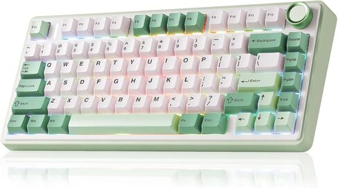 لوحة مفاتيح ميكانيكية لاسلكية Aula F75، لوحة مفاتيح كريمية مع إضاءة خلفية RGB قابلة للتبديل السريع، 81 مفتاحًا 75% لوحة مفاتيح للألعاب، بلوتوث/2.4 جيجا هرتز/النوع C، صوت كريمي - مفاتيح ريبر in Kuwait