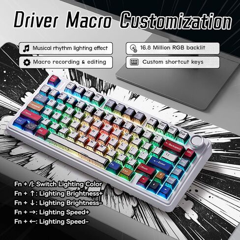 Aula F75 Wireless Mechanical Keyboard,Creamy Keyboard with RGB Backlit Hot Swappable, 81 Keys 75% Layout Gaming Keyboard, Bluetooth/2.4GHz/Type-C, Creamy Sounding - Reaper Switches in Saudi Arabia