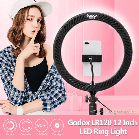 GODOX LR120 12 بوصة LED حلقة ضوء التصوير الفوتوغرافي ملء الضوء 3000K-6000K ثنائي اللون درجة الحرارة قابل للتعديل سطوع USB مدعوم مع حامل الهاتف للبث المباشر صورة شخصية ماكياج التصوير الفوتوغرافي in Saudi Arabia