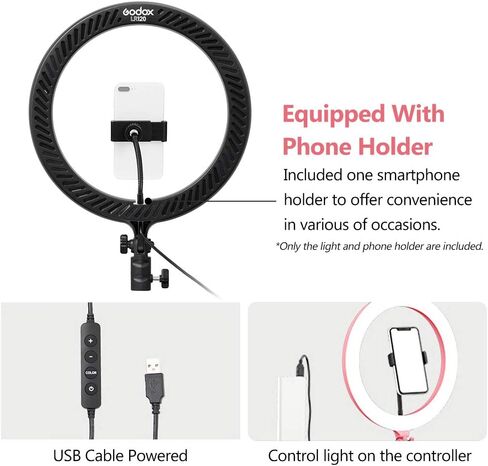 GODOX LR120 12 بوصة LED حلقة ضوء التصوير الفوتوغرافي ملء الضوء 3000K-6000K ثنائي اللون درجة الحرارة قابل للتعديل سطوع USB مدعوم مع حامل الهاتف للبث المباشر صورة شخصية ماكياج التصوير الفوتوغرافي in Saudi Arabia
