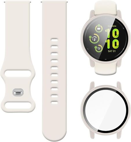 Silicone Band with Screen Protector Case Compatible for Garmin vivoactive 5 [Full Coverage], 20mm Smartwatch Bands with Hard PC Bumper Case Built-in Tempered Glass for Women Men in Saudi Arabia