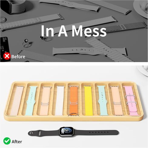 منظم سوار ساعة خشبي - يعمل مع جميع أحزمة ساعات Apple - 9 فتحات عرض علبة تخزين الساعة مع غطاء علوي من الأكريليك in Kuwait