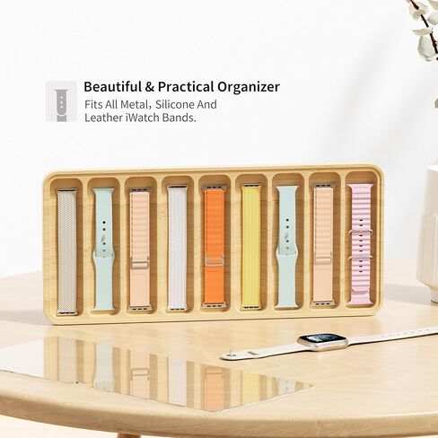 منظم سوار ساعة خشبي - يعمل مع جميع أحزمة ساعات Apple - 9 فتحات عرض علبة تخزين الساعة مع غطاء علوي من الأكريليك in Kuwait