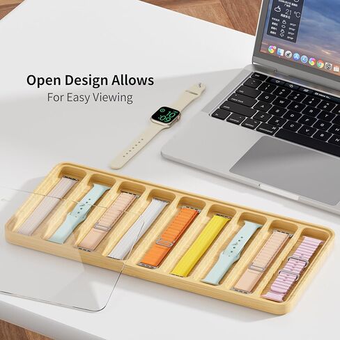 منظم سوار ساعة خشبي - يعمل مع جميع أحزمة ساعات Apple - 9 فتحات عرض علبة تخزين الساعة مع غطاء علوي من الأكريليك in Kuwait