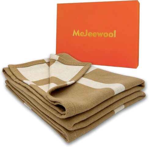 Wool Blanket & Throws 90% Wool Warm Blanket Soft Couch Blankets 75"x55" Twin Throw Blankets for Living Room, Camping, Outdoors, or Car Travel with Exquisite Box for Gift (Camel) in Kuwait