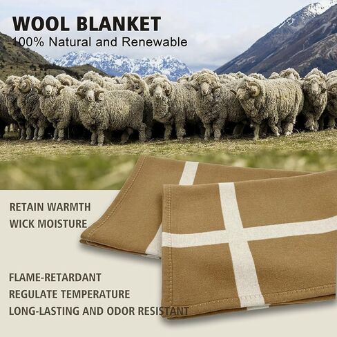 Wool Blanket & Throws 90% Wool Warm Blanket Soft Couch Blankets 75"x55" Twin Throw Blankets for Living Room, Camping, Outdoors, or Car Travel with Exquisite Box for Gift (Camel) in Kuwait