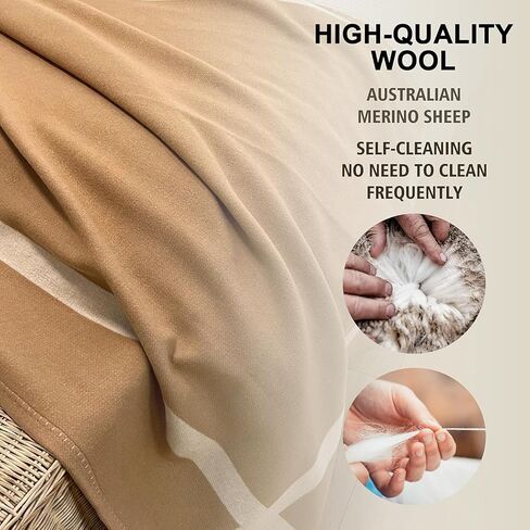 Wool Blanket & Throws 90% Wool Warm Blanket Soft Couch Blankets 75"x55" Twin Throw Blankets for Living Room, Camping, Outdoors, or Car Travel with Exquisite Box for Gift (Camel) in Kuwait