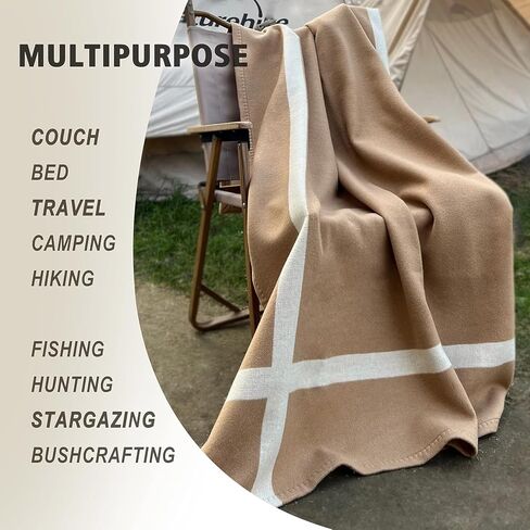 Wool Blanket & Throws 90% Wool Warm Blanket Soft Couch Blankets 75"x55" Twin Throw Blankets for Living Room, Camping, Outdoors, or Car Travel with Exquisite Box for Gift (Camel) in Kuwait