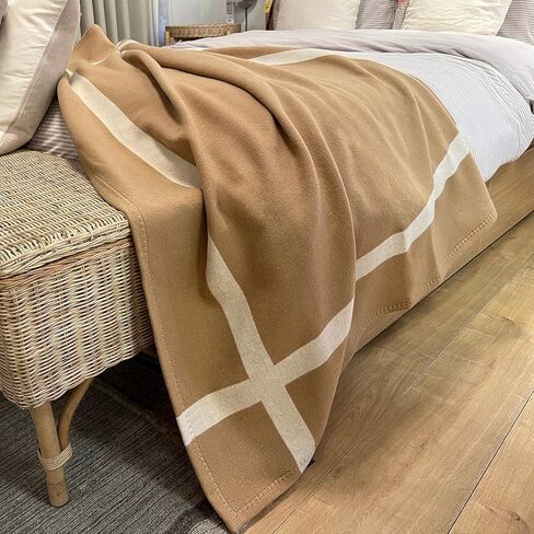 Wool Blanket & Throws 90% Wool Warm Blanket Soft Couch Blankets 75"x55" Twin Throw Blankets for Living Room, Camping, Outdoors, or Car Travel with Exquisite Box for Gift (Camel) in Kuwait