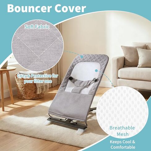 غطاء الحارس متوافق مع بيبي ديلايت، مقعد قماشي للقفز، شبكة داخلية ناعمة وجيدة التهوية، مع حزام أمان ثلاثي النقاط، سهل التركيب، غطاء بديل قابل للغسل في الغسالة، رمادي in Kuwait