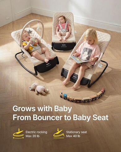 كرسي هزاز كهربائي للأطفال مع هزاز تلقائي، مقعد هزاز للأطفال 3 في 1 وكرسي هزاز، يعمل بالبطارية أو بالقابس، ارتفاع قابل للتعديل، موسيقى وضوضاء بيضاء، مقعد هزاز محمول للأطفال من عمر 0 ​​إلى 12 شهرًا in Kuwait