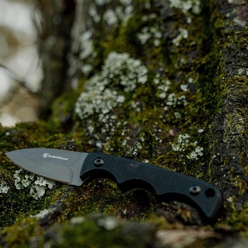 سكين Smith & Wesson H.R.T Spear Point Neck Knife 5.5 بوصة الطول الإجمالي مع 2 بوصة طول الشفرة وحبل منفصل، أسود in Kuwait