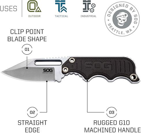SOG Instinct Mini Small Fixed Blade Knife- 8.75 Inch x 1 Inch x 4 Inch Full Tang Adjustable Clip Belt or Boot Knife with Tactical Knife Sheath and Neck Knife Lanyard (NB1002-CP) in Saudi Arabia