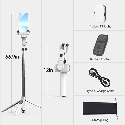 Auto Face Tracking Tripod for iPhone with Light 70.9" Selfie Stick Tripod Stand Follows Your Movement 360°Gimbal Stabilizer with Wireless Remote for Content Creator Vlog Live Stream Video Recording in Saudi Arabia