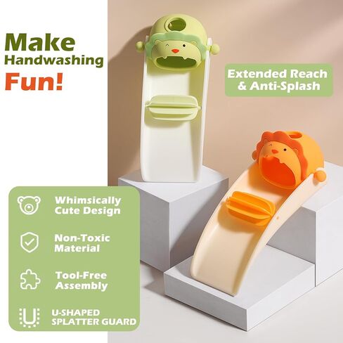 Faucet Extender for Toddlers, 2-Piece Set, Animal Fun Design, with Water Outlet Extension and Rotating Wheel Splash-Proof Design, Easy to Install, Also a Sink Extender for Children in Saudi Arabia