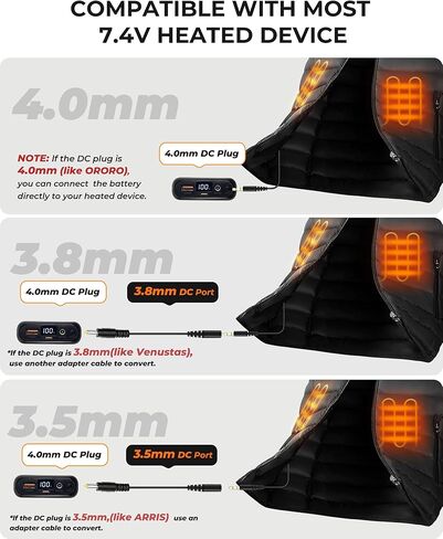 حزمة بطارية سترة ساخنة 16000 مللي أمبير في الساعة 7.4 فولت 5 فولت، حزمة بطارية لسترة ساخنة متوافقة مع ORORO، لـ TODWARM، لـ Weamest، بنك طاقة قابل لإعادة الشحن مع LED لـ Arris، لـ OCQOCQ، لـ Wulcea in Kuwait