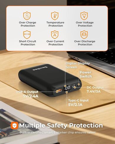 حزمة بطارية سترة ساخنة 16000 مللي أمبير في الساعة 7.4 فولت 5 فولت، حزمة بطارية لسترة ساخنة متوافقة مع ORORO، لـ TODWARM، لـ Weamest، بنك طاقة قابل لإعادة الشحن مع LED لـ Arris، لـ OCQOCQ، لـ Wulcea in Kuwait