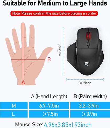 Redragon Big Wireless Mouse for Medium to Large Hands, 2.4GHz Ergonomic Computer Mouse, 6 Buttons, 4000 DPI, Full Sized USB Optical Mouse for Laptop, PC, Chromebook in Saudi Arabia