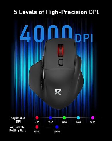 Redragon Big Wireless Mouse for Medium to Large Hands, 2.4GHz Ergonomic Computer Mouse, 6 Buttons, 4000 DPI, Full Sized USB Optical Mouse for Laptop, PC, Chromebook in Saudi Arabia