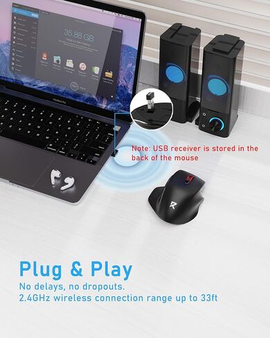 Redragon Big Wireless Mouse for Medium to Large Hands, 2.4GHz Ergonomic Computer Mouse, 6 Buttons, 4000 DPI, Full Sized USB Optical Mouse for Laptop, PC, Chromebook in Saudi Arabia