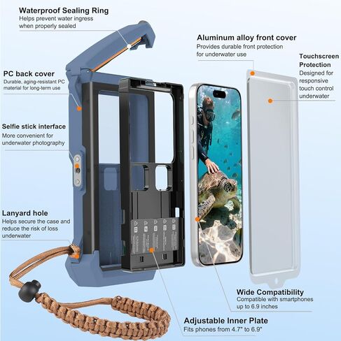 حافظة هاتف للغوص بطول 100 قدم/30 متر، غطاء كامل تحت الماء بشاشة لمس لهاتف iPhone 17/16/15/14/13/12 Pro Max وSamsung Galaxy S24/S23/S22/S21، IPX8 Scuba Photo/Video مقاوم للماء (الجيل 5، أسود أزرق) in Kuwait