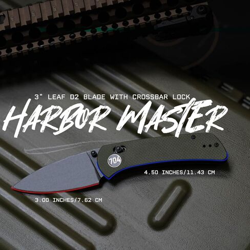 704 سكين جيب Gear Harbour Master EDC قابل للطي مع قفل العارضة | شفرة أوراق مقاس 3 بوصات، فولاذ D2، مقبض G10، مشبك جيب قابل للعكس | أسود in Kuwait