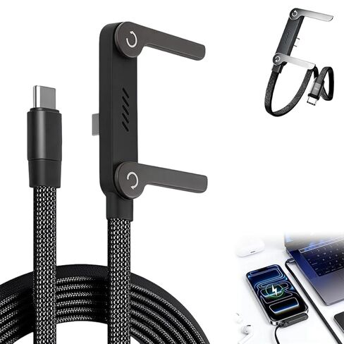 كابل شاحن حامل غير مرئي مع حامل - كابل شحن سريع USB-C 2 في 1 جانبي، سلك حامل هاتف مجدول قابل للطي بقدرة 240 وات للهواتف الذكية والأجهزة اللوحية in Kuwait