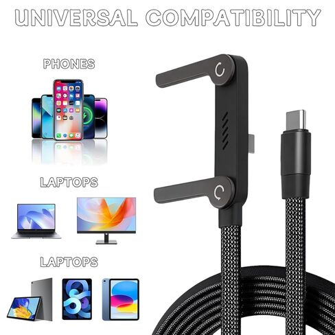 كابل شاحن حامل غير مرئي مع حامل - كابل شحن سريع USB-C 2 في 1 جانبي، سلك حامل هاتف مجدول قابل للطي بقدرة 240 وات للهواتف الذكية والأجهزة اللوحية in Kuwait