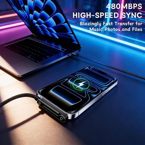كابل شاحن حامل غير مرئي مع حامل - كابل شحن سريع USB-C 2 في 1 جانبي، سلك حامل هاتف مجدول قابل للطي بقدرة 240 وات للهواتف الذكية والأجهزة اللوحية in Kuwait
