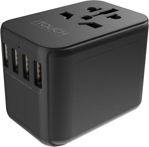 محول السفر العالمي iTOUCH - شاحن عالمي الكل في واحد مزود بمنافذ USB-C و3 منافذ USB-A، يغطي أكثر من 150 دولة (الولايات المتحدة/الاتحاد الأوروبي/المملكة المتحدة/الاتحاد الأفريقي)، حماية من زيادة التيار، مصاريع أمان، شاحن سفر صغير الحجم in Kuwait