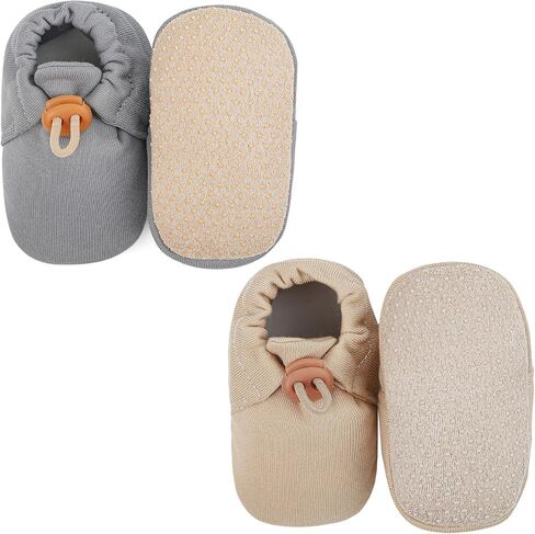 2 Pack Newborn Shoes Soft Sole Baby Sock Booties Drawstring Infant Boys Girls First Walking Slippers, 0-6 Months in Saudi Arabia