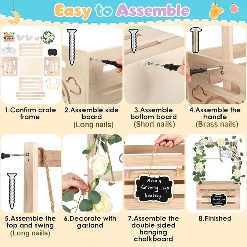 Wooden Baby Shower Crate Closet with Handle, Hangers & Garland, Large Capacity Baby Basket for Baby Shower, Customizable Wooden Crate Box Newborn Parents Welcome Gift (Natural Wood) in Saudi Arabia