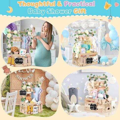 Wooden Baby Shower Crate Closet with Handle, Hangers & Garland, Large Capacity Baby Basket for Baby Shower, Customizable Wooden Crate Box Newborn Parents Welcome Gift (Natural Wood) in Saudi Arabia