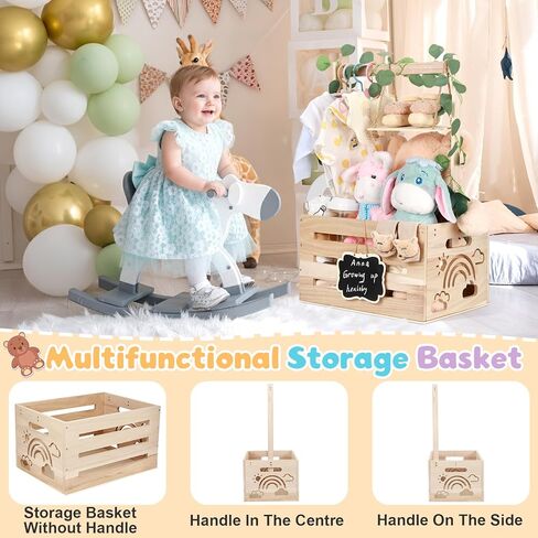 Wooden Baby Shower Crate Closet with Handle, Hangers & Garland, Large Capacity Baby Basket for Baby Shower, Customizable Wooden Crate Box Newborn Parents Welcome Gift (Natural Wood) in Saudi Arabia
