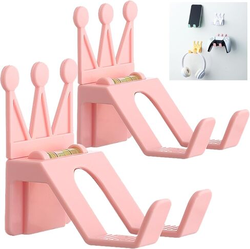 Crown Design Wall Mount Controller Holder, Multi-Color Gaming Accessory Organizer with Level Meter, Punch-Free Installation, Phone Headphone Hanger for Controllers 2PCS (Pink) in Saudi Arabia