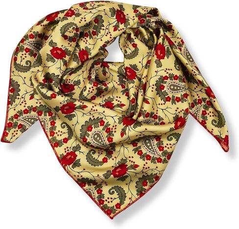 Wild Rag Silk Scarf 36'', Western Cowboy Bandana Square Silky Wild Rags,Mustard Teal Paisley Tibal Scarves for Men & Women in Saudi Arabia