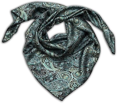 Wild Rag Silk Scarf 36'', Western Cowboy Bandana Square Silky Wild Rags,Mustard Teal Paisley Tibal Scarves for Men & Women in Saudi Arabia