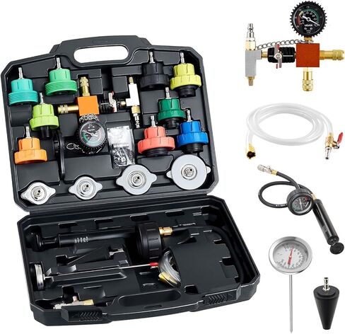 VEVOR Coolant Pressure Tester Kit, 47Pcs Radiator Vacuum Refill Kit with 3 Metal Adapters, Universal Fit, Automotive Cooling System Pressure Tester Tool, with Pressures Pump & Aluminum-Plastic Filler in Kuwait
