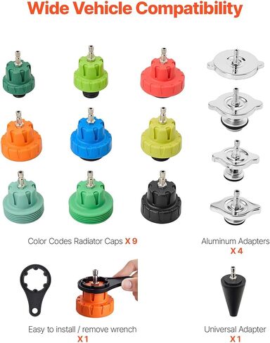 VEVOR Coolant Pressure Tester Kit, 47Pcs Radiator Vacuum Refill Kit with 3 Metal Adapters, Universal Fit, Automotive Cooling System Pressure Tester Tool, with Pressures Pump & Aluminum-Plastic Filler in Kuwait