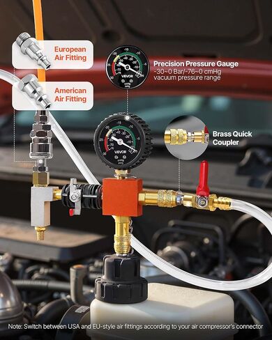VEVOR Coolant Pressure Tester Kit, 47Pcs Radiator Vacuum Refill Kit with 3 Metal Adapters, Universal Fit, Automotive Cooling System Pressure Tester Tool, with Pressures Pump & Aluminum-Plastic Filler in Kuwait