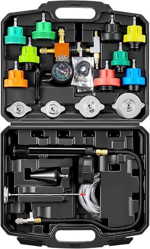 VEVOR Coolant Pressure Tester Kit, 47Pcs Radiator Vacuum Refill Kit with 3 Metal Adapters, Universal Fit, Automotive Cooling System Pressure Tester Tool, with Pressures Pump & Aluminum-Plastic Filler in Kuwait