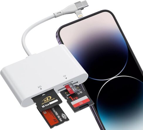 محول Memory Stick Pro Duo USB C/Lightning، قارئ بطاقات 4 في 2 SD/MicroSD/MS/xD لبطاقة Sony Cybershot SD، قارئ Memory Stick Pro Duo لأجهزة iPhone17/16/14/Macbook/iPad/PC/Laptop/Windows/Linux in Saudi Arabia