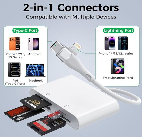 محول Memory Stick Pro Duo USB C/Lightning، قارئ بطاقات 4 في 2 SD/MicroSD/MS/xD لبطاقة Sony Cybershot SD، قارئ Memory Stick Pro Duo لأجهزة iPhone17/16/14/Macbook/iPad/PC/Laptop/Windows/Linux in Saudi Arabia